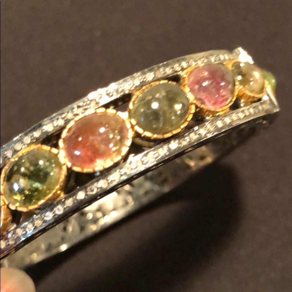 Bangle bracelet w diamonds and stones. - Picture 2 of 9